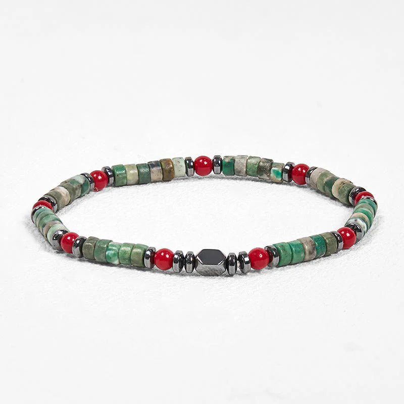 Buddha Stones Natural Green Stone Hematite Red Coral Powerful Bracelet