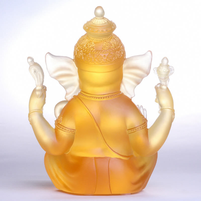 Buddha Stones Handmade Ganesh Ganpati Elephant Figurine Liuli Crystal Art Piece Protection Statue Home Decoration