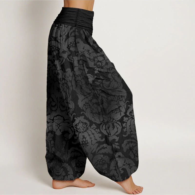 Buddha Stones Cotton Casual Flower Leaves Design Women's Elastic Waist Harem Pants