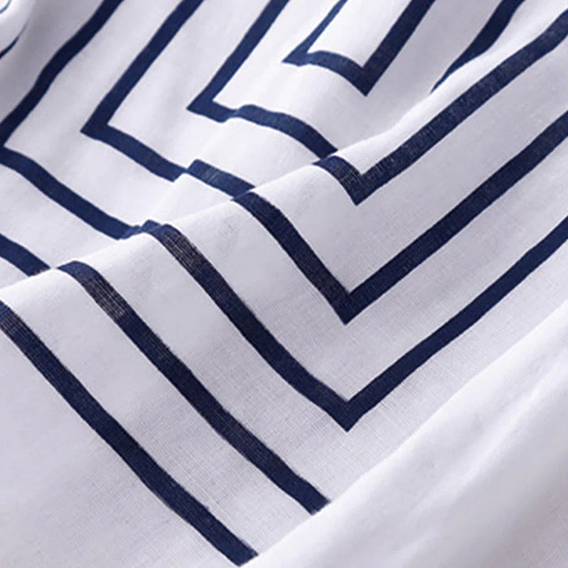 Buddha Stones Casual Line Printing Pattern Short Sleeve Cotton Linen Women's T-Shirt