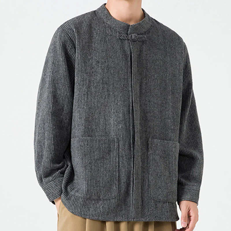 Buddha Stones Long Sleeve Frog-button Design Men's Cotton Jacket Shirt With Pockets