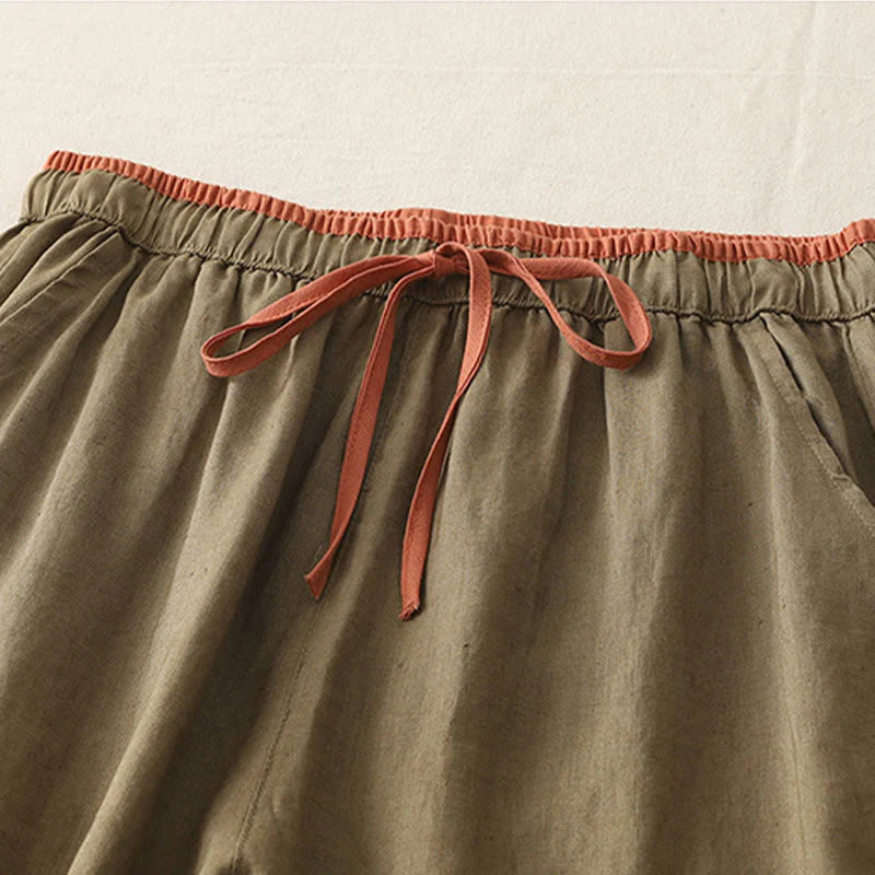 Buddha Stones Casual Colorblock Drawstring Women's Cotton Wide Leg Pants With Pockets