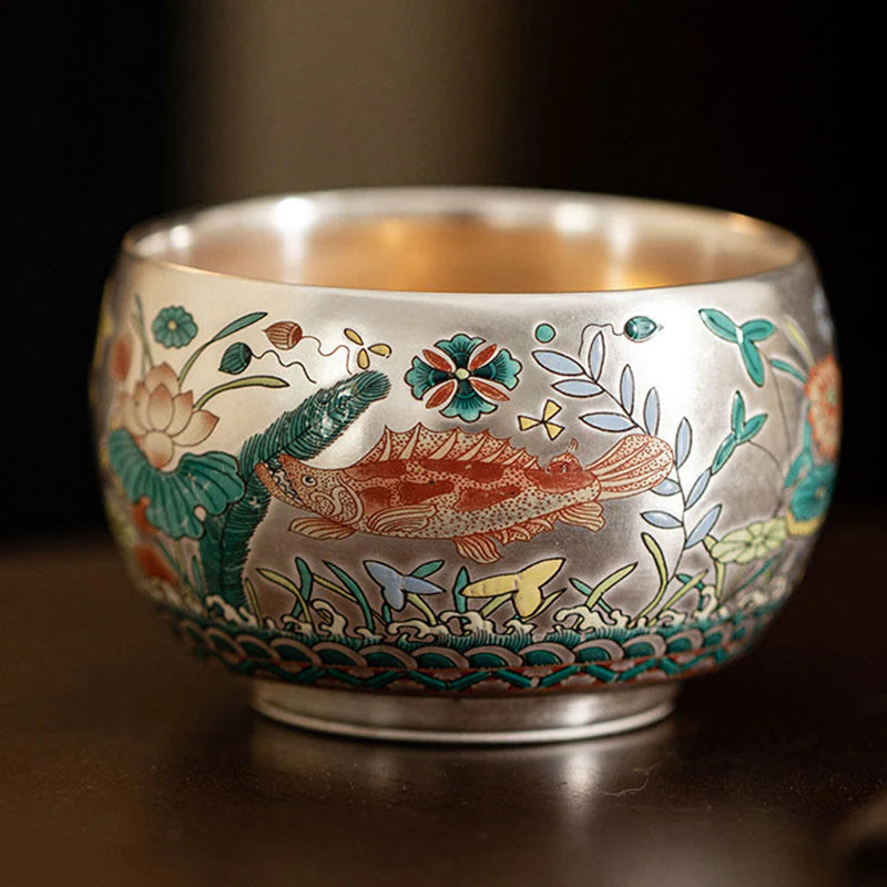 Buddha Stones Fish Lotus Seaweed Valley Mountains Pine Tree Dragon Teacup Kung Fu Tea Cup With Gift Box