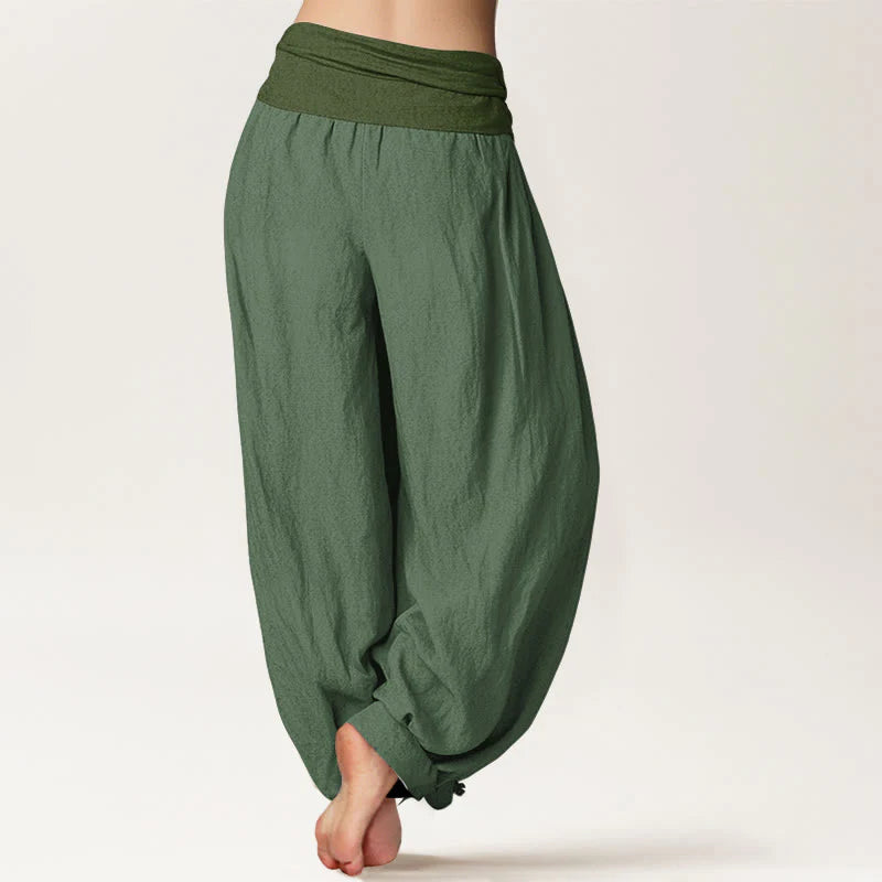 Buddha Stones SeaGreen Women's Pure Cotton Elastic Waist Harem  Pants