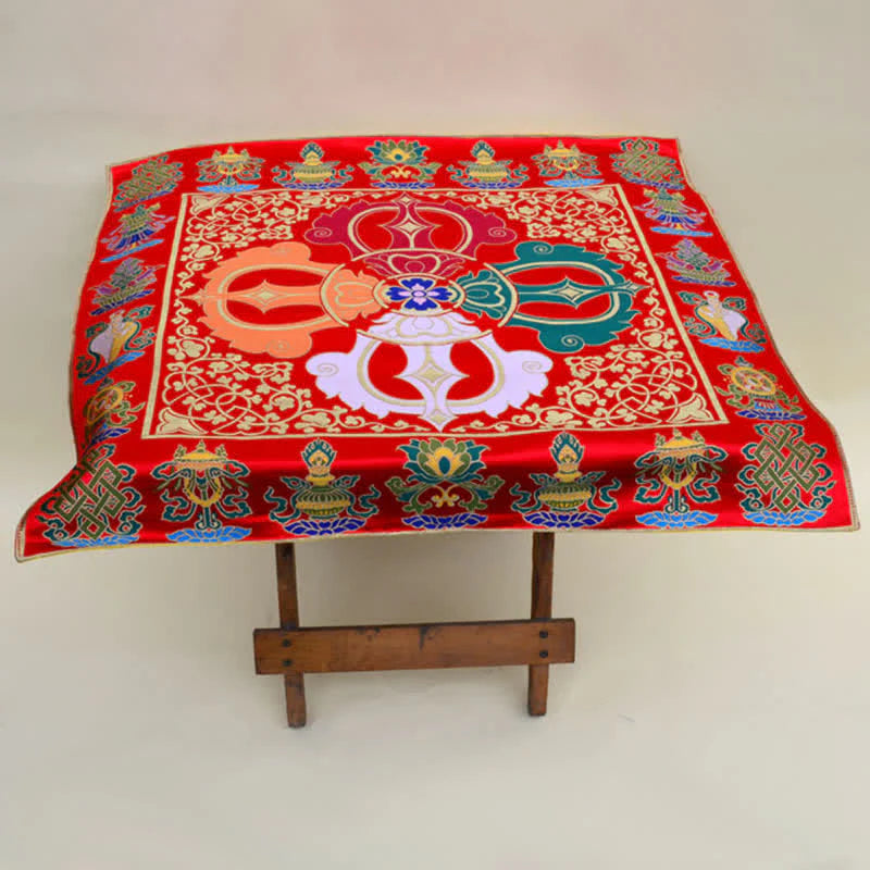 Buddha Stones Flower Endless Knot Prayer Altar Mat Healing Meditation 8 Auspicious Symbols Mat Table Runner