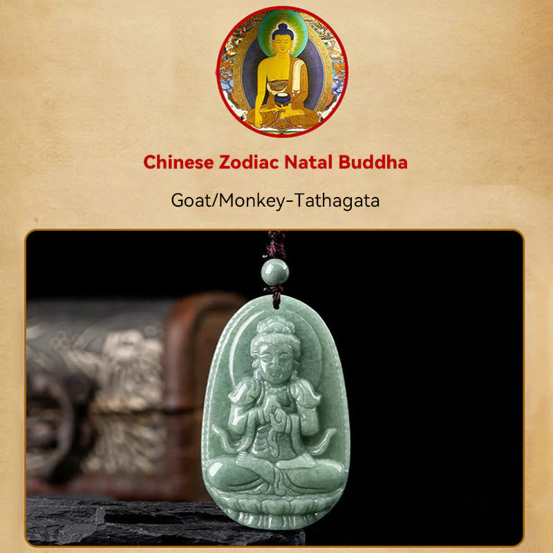 Buddha Stones Chinese Zodiac Natal Buddha Natural Jade Wealth Prosperity Necklace Pendant (Extra 30% Off | USE CODE: FS30)