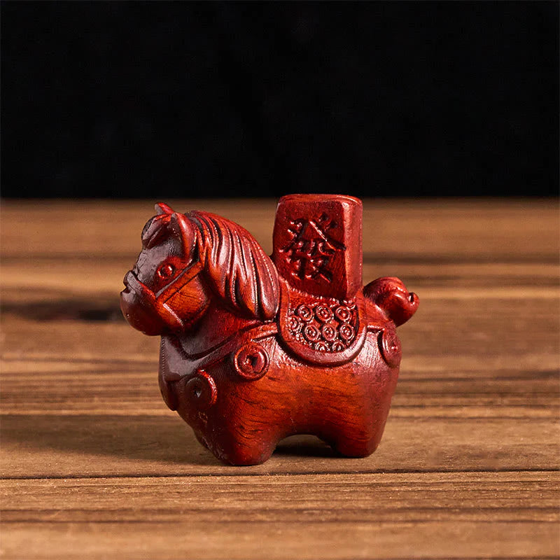Buddha Stones Year of the Horse Get rich Green Sandalwood Small Leaf Red Sandalwood Linden Wood Animals Positive Decoration