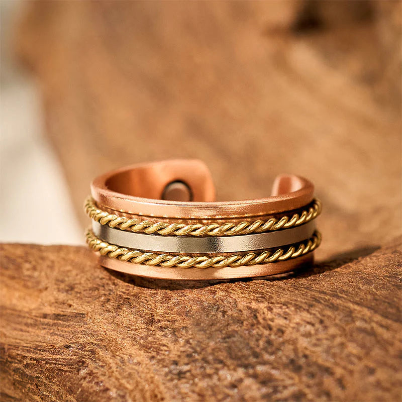 Buddha Stones Retro Twisted Design Copper Open Wealth Luck Cuff Bracelet Bangle Ring