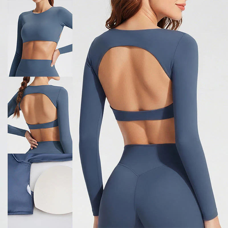 Buddha Stones Long Sleeve Backless Bra Sports Fitness Yoga Women's Tank Top