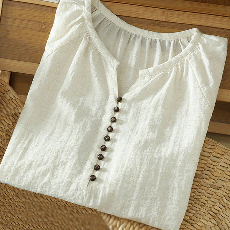 Buddha Stones White Plain Button Three Quarter Sleeve Women's Shirt