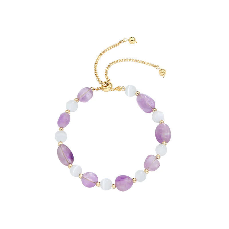 Buddha Stones Amethyst Pink Crystal Black Rutilated Quartz Spiritual Awareness Bracelet