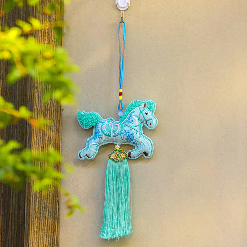 Buddha Stones Year Of The Horse Embroidery Copper Coins Bell Charm Tassel Wealth Success Hanging Decoration