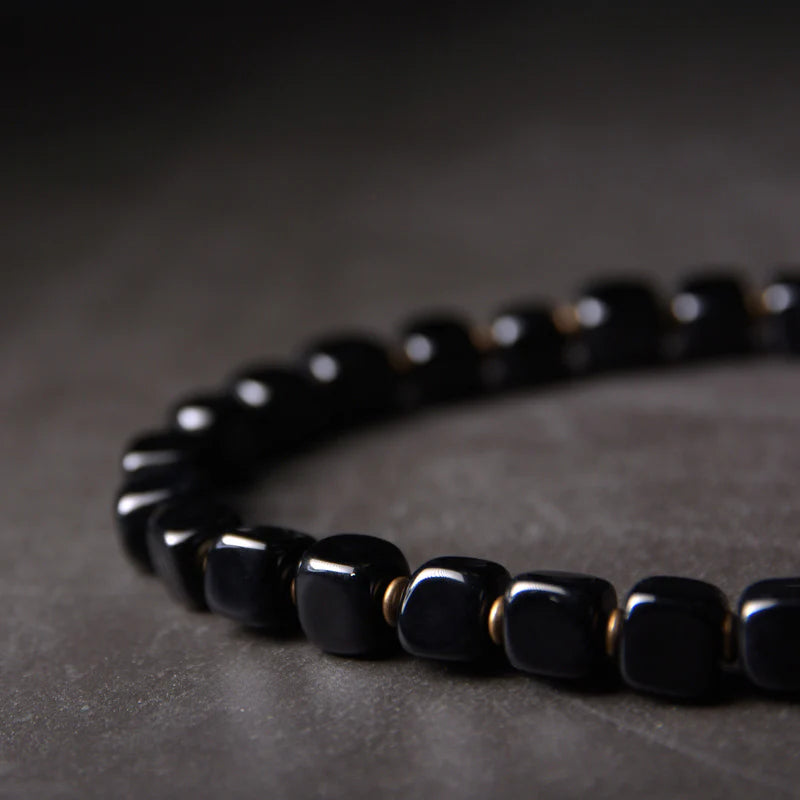 Buddha Stones Ebony Wood Dzi Bead Copper Peace Couple Bracelet