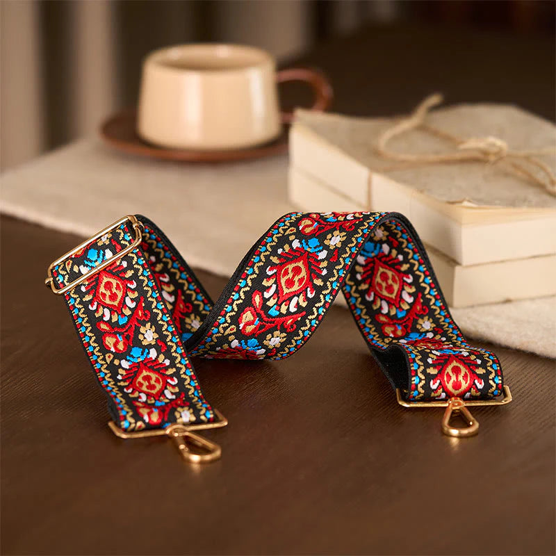 Buddha Stones Bohemian Flower Geometric Stripes Embroidery Adjustable Handbags Crossbody Shoulder Bag Purse Straps Replacement