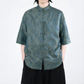 Buddha Stones Summer Frog-Button Half Sleeve Vine Leaf Flower Pattern Men's Shirt
