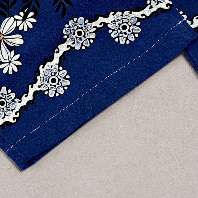 Buddha Stones Pure Cotton Daisy Pattern Women's Elastic Waist Pants With Pockets