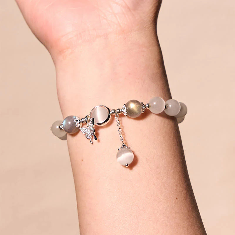 Buddha Stones Cat's Eye Moonstone Butterfly Star Charm Support Bracelet