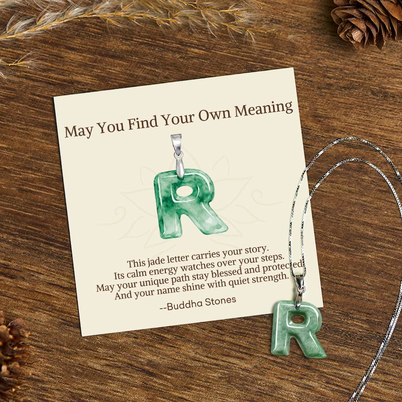Buddha Stones May You Find Your Own Meaning Natural A-Z Letter Jade 925 Sterling Silver Chain Necklace Includes Gift Message Card