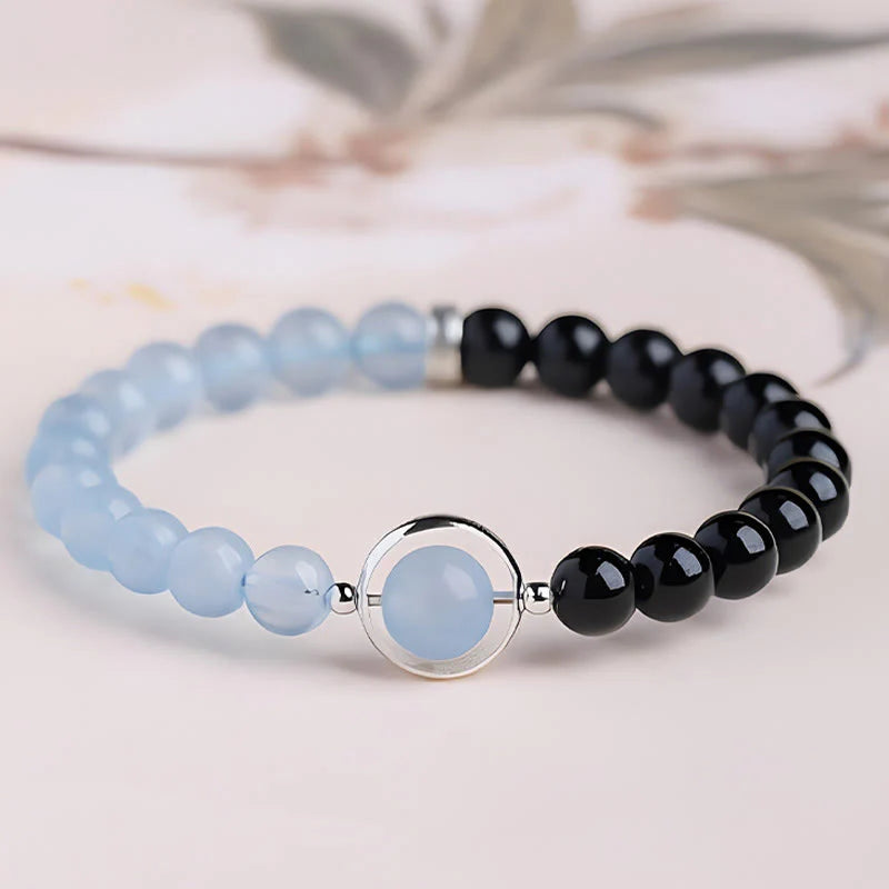 Buddha Stones Aquamarine Black Obsidian Peace Purification Bracelet