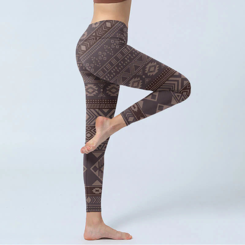 Buddha Stones Ethnic Geometric Pattern Print Gym Leggings Women's Yoga Pants