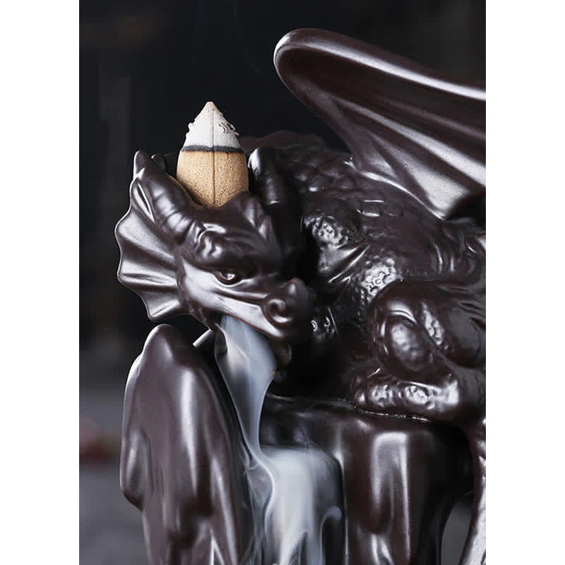 Buddha Stones Nordic Dragon Ceramic Backflow Smoke Fountain Meditation Healing Incense Burner Led Ball Decoration