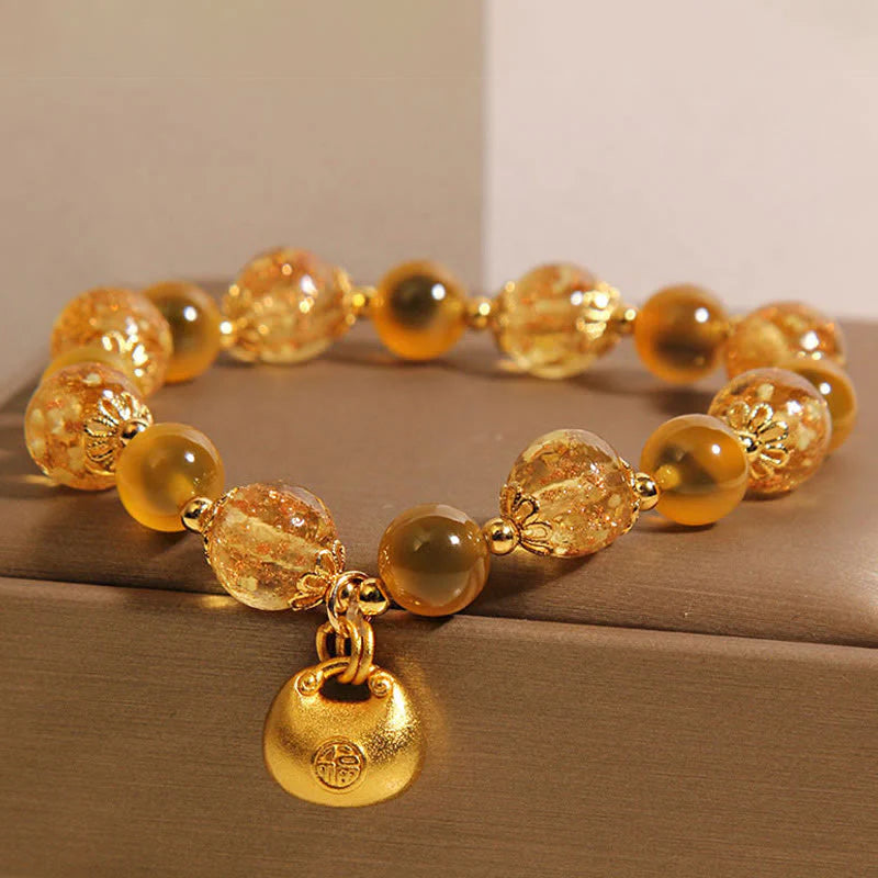 FREE Today: Healing Strength Yellow Candy Agate Fu Character Blessing Bag Bracelet