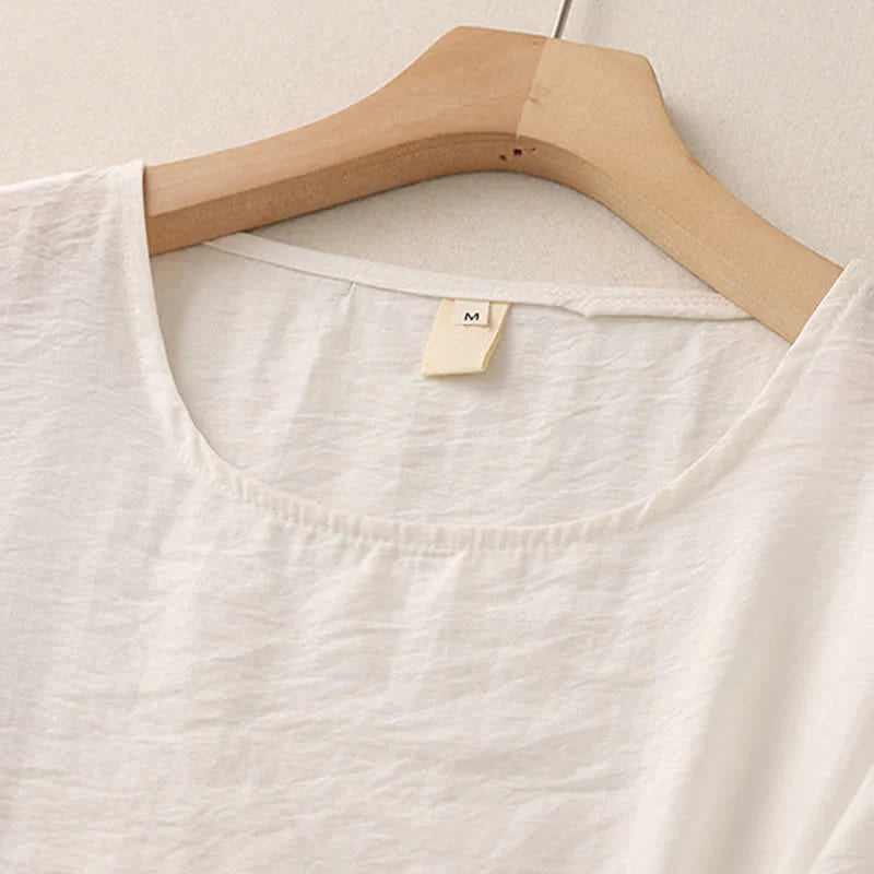 Buddha Stones Solid Color Frog-Button Design Puff Short Sleeve Women's T-Shirt