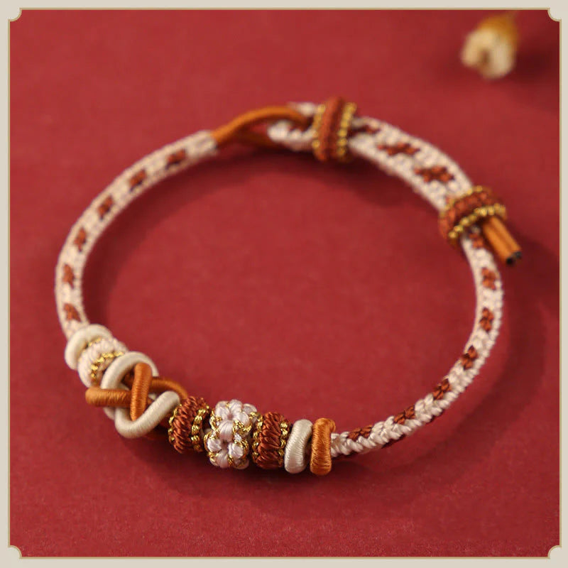 Buddha Stones Handcrafted Peach Blossom Peace Knot Colorful Rope Adjustable Bracelet