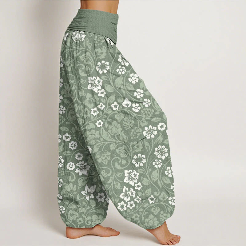 Buddha Stones Cotton Small Flowers Intertwining Branches Women's Elastic Waist Harem Pants