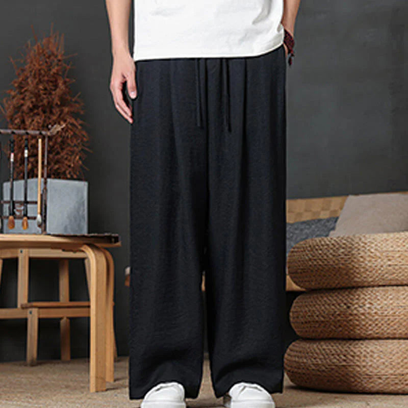 Buddha Stones Casual Plain Color Drawstring Design Men's Pants With Pockets