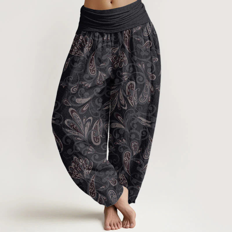 Buddha Stones Cotton Casual Flower Petals Design Women's Elastic Waist Harem Pants
