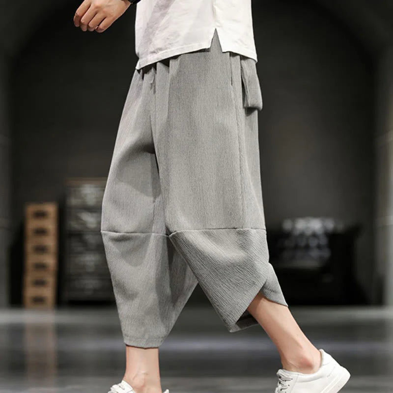 Buddha Stones Summer Solid Men's Cropped Pants With Pockets