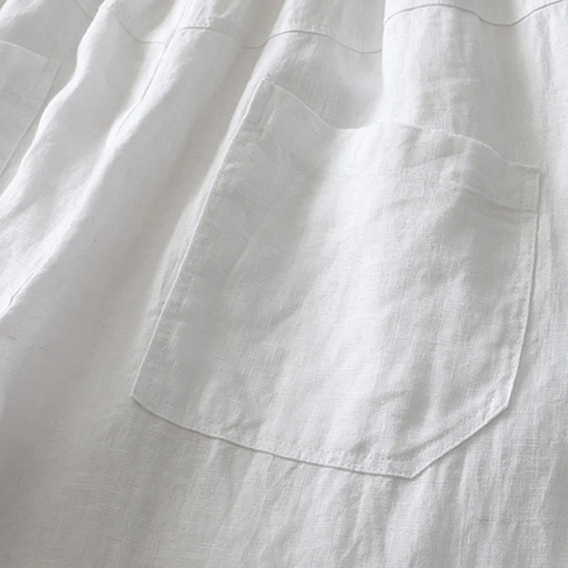 Buddha Stones Summer Daily Solid Color Elastic Waistband Design Women's Wide Leg Cotton Linen Pants With Pockets