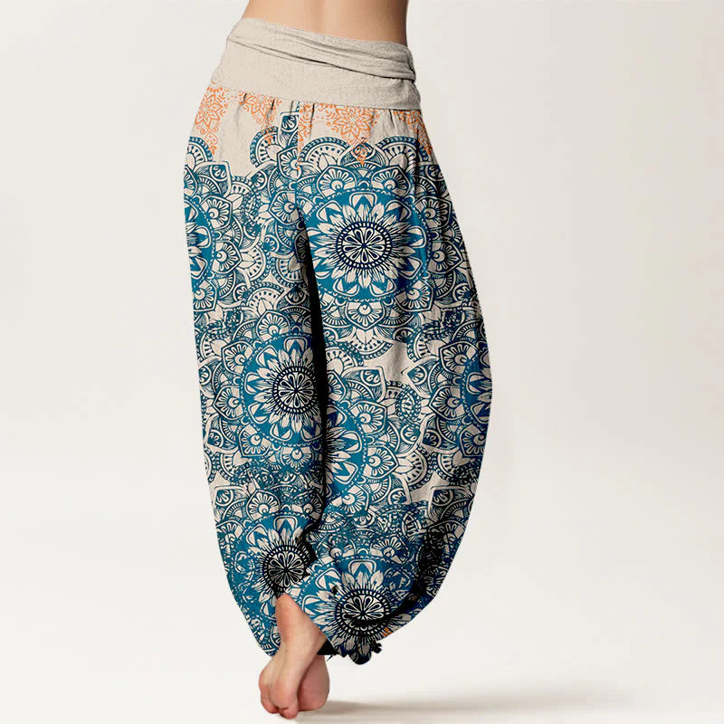 Buddha Stones Pure Cotton Triangular Mandala Patterns Women's Elastic Waist Harem Pants