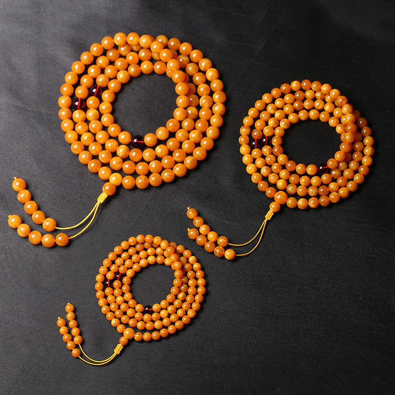 Buddha Stones Tibetan Amber Round Bead Mala