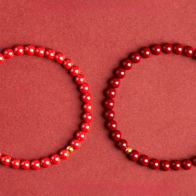 Buddha Stones 999 Gold Cinnabar Simple Design Concentration Bracelet