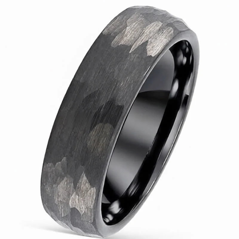 Buddha Stones Simple Hammered Texture Tungsten Steel Reliability Ring
