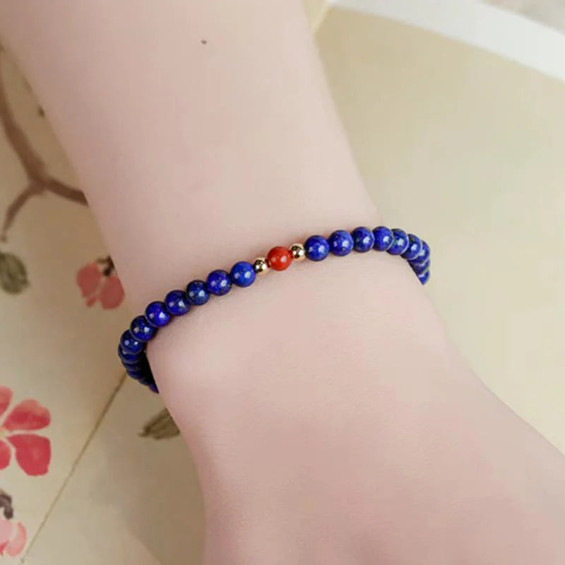 Buddha Stones Small Lazurite Cinnabar Ultra-thin Beads Positive Bracelet
