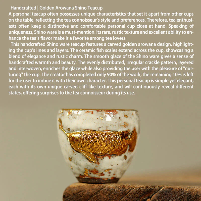 Buddha Stones Handcrafted Golden Arowana Koi Fish Ceramic Teacup Kung Fu Tea Cup Teapot