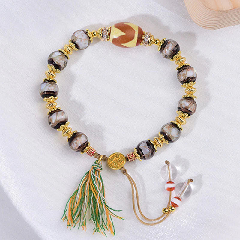 Buddha Stones Liuli Glass Dzi Beads Blessings Bracelet