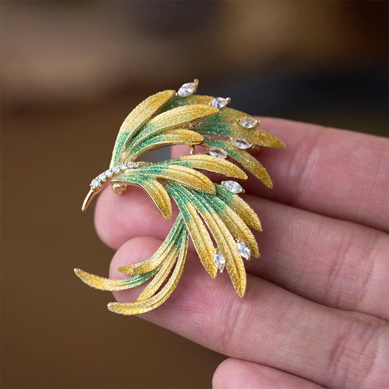 Buddha Stones Phoenix Feather Strength Copper Brooch