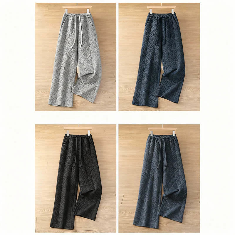 Buddha Stones Women's Fall Solid Color Drawstring Thermal Wide Leg Pants With Pockets