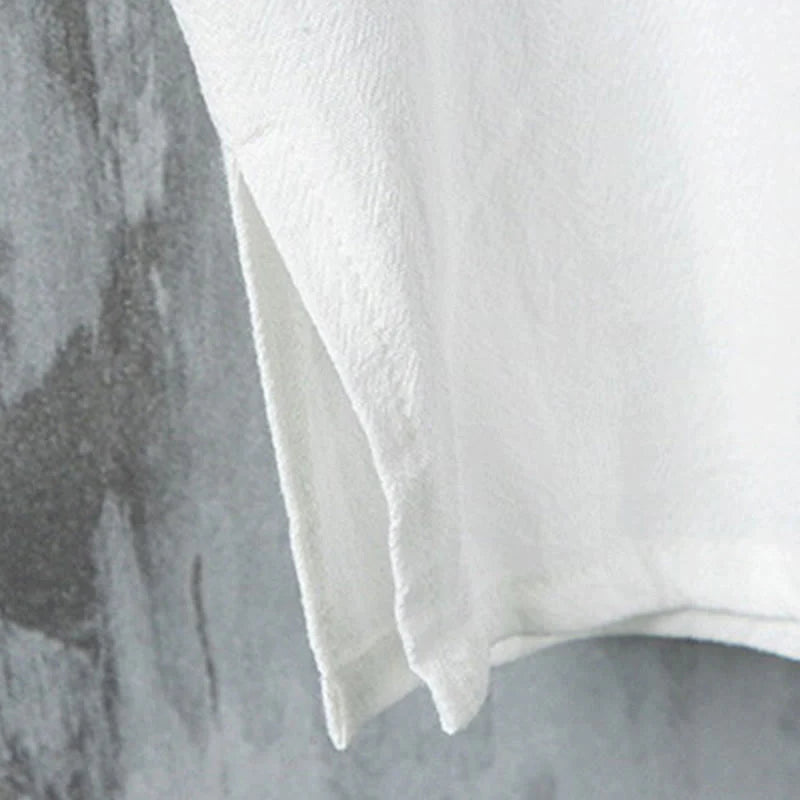 Buddha Stones Summer Frog-button Patchwork Half Sleeve Design Cotton Linen Men's Shirt Jacket