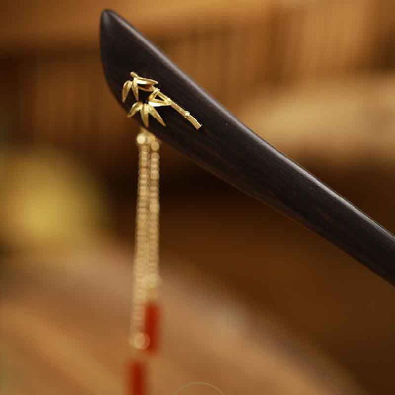 Buddha Stones Red Agate Ebony Wood Confidence Tassel Hairpin