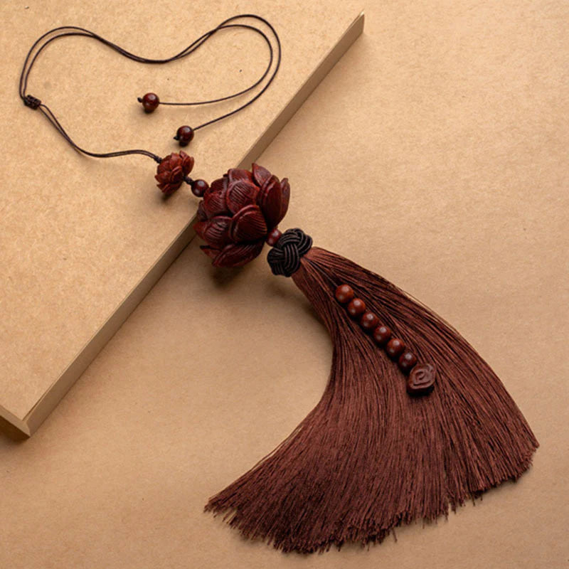 Buddha Stones Tibetan Small Leaf Red Sandalwood Lotus Luck Protection Tassel Decoration (Extra 35% Off | USE CODE: FS35)