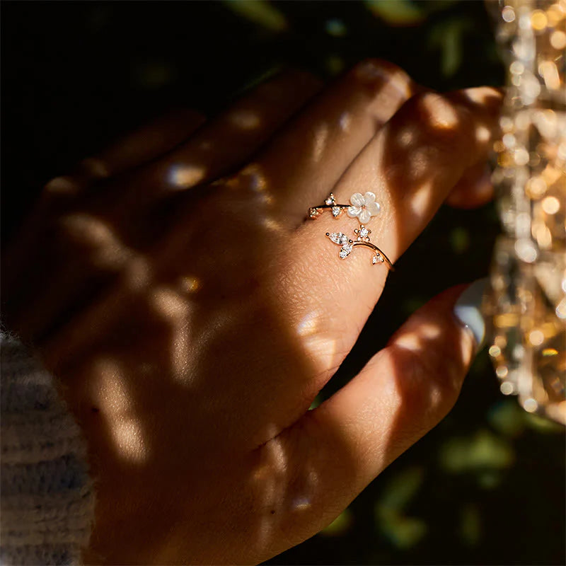 Buddha Stones 925 Sterling Silver White Flower Design Adjustable Blessing Ring