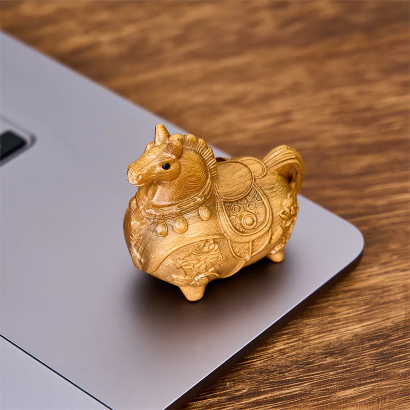 Buddha Stones Mini Year of the Horse Lotus Ebony Linden Wood Green Sandalwood Decoration 5.5*5*3.2cm