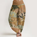 Buddha Stones Cotton Semicircle Leaves Pattern Women's Elastic Waist Harem Pants