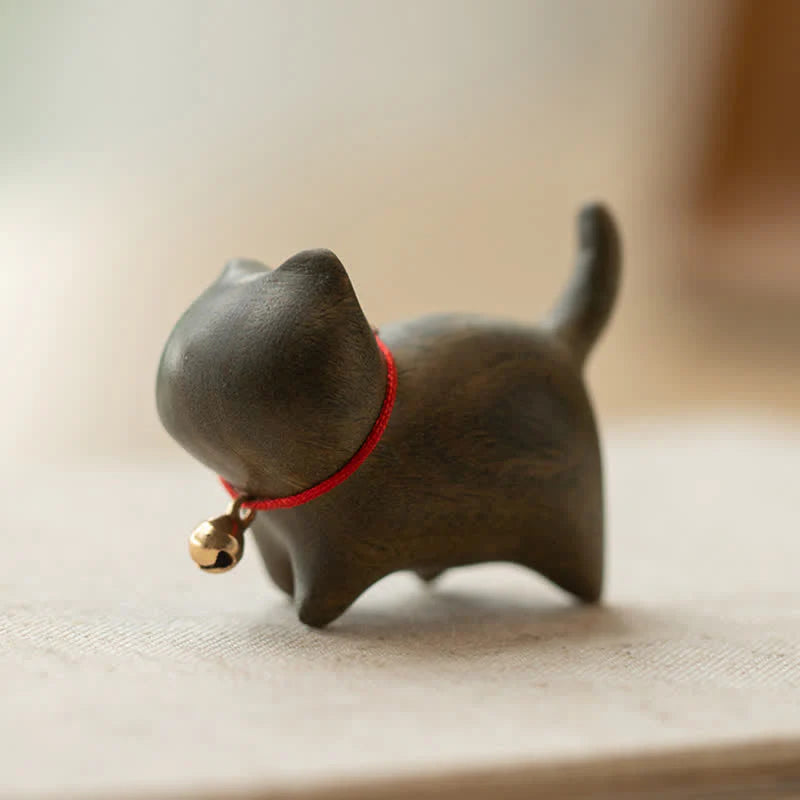 Buddha Stones Green Sandalwood Small Leaf Red Sandalwood Cute Cat Animals Soothing Peace Decoration