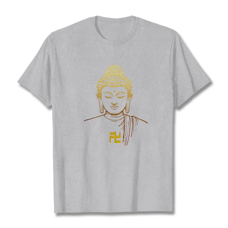 Buddha Stones Swastika Pattern Golden Buddha Cotton Tee T-shirt